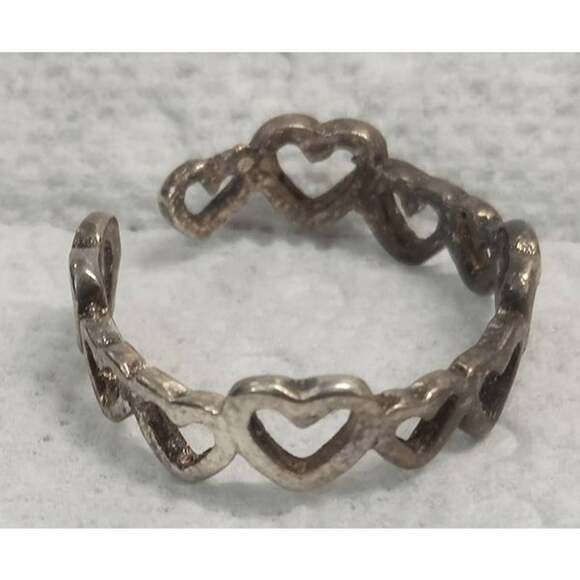 New Old Stock Toe or Finger Open Size Ring Sterling Silver Plated Hearts Tarnish - Picture 3 of 9